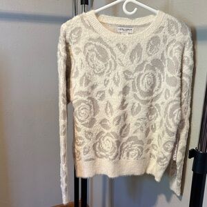 Laura Ashley Beige and Light Gray Rose Sweater